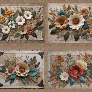 Faux Burlap and Flowers 4 Designs per yard