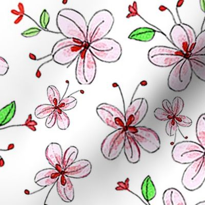 Summer/Spring, Pink-White Flowers "Lilly Bells" Collection in a non directional pattern on white background by Mona Lisa Tello