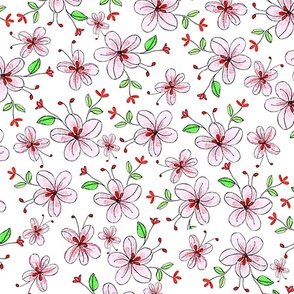 Summer/Spring, Pink-White Flowers "Lilly Bells" Collection in a non directional pattern on white background by Mona Lisa Tello