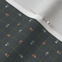 Subtle plaid check with flowers in noir black and moss green -small
