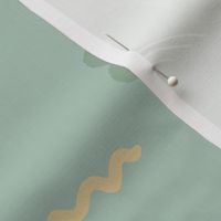 Minimal sea life   – Baby whales ocean        -    minty green , pastel green and golden yellow              //   Big scale