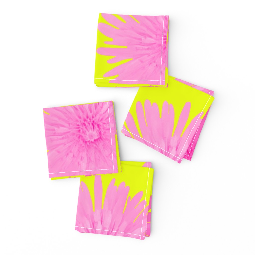 Pink Floral Photography - Pink Dandelions on Yellow Background - JUMBO SIZE - Summer Flower Garden