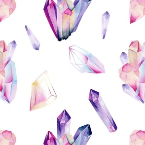 Watercolor pink and purple crystals design print