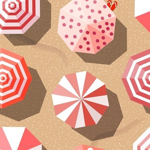 beach umbrellas fun joyful summer vacation red orange sand - large