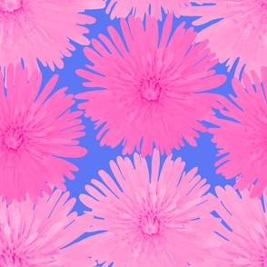 Pink Floral Photography - Pink Dandelions on Blue Background - EXTRA JUMBO SIZE - Summer Flower Garden