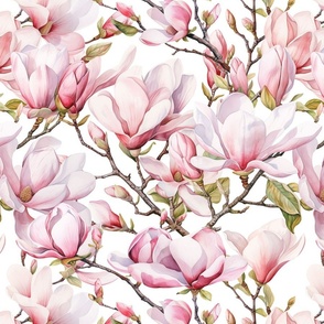 Watercolor magnolia tree blossoms print