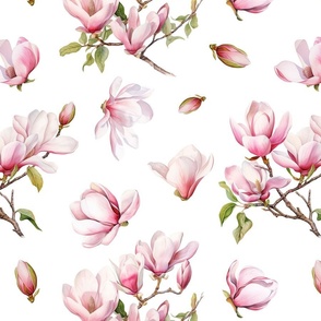 Watercolor magnolia tree blossoms print