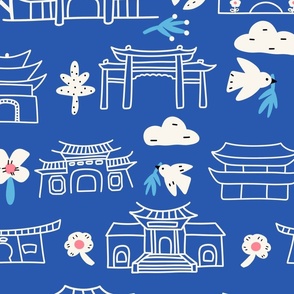 Chinese traditional houses, blue