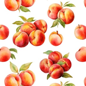 Watercolor peach fruit seamless pattern