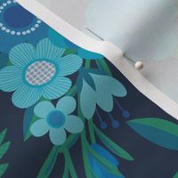 Summer lavender and daisies - blue on navy - large scale by Cecca Designs
