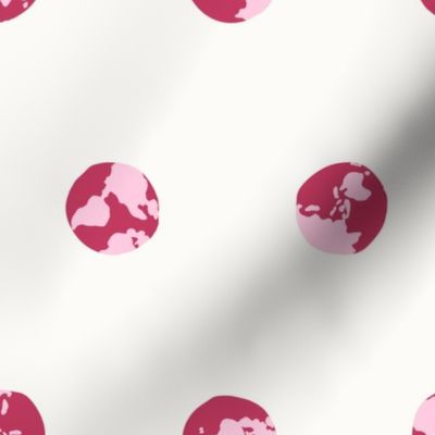 Earth globe polka dots spinning around berry pink