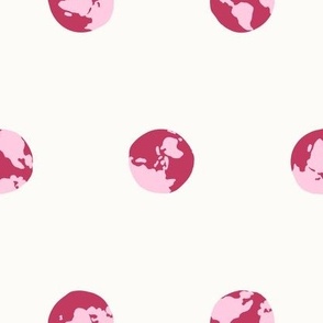Earth globe polka dots spinning around berry pink