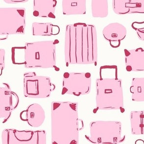 Luggage holiday travel suitcases and backpacks in berry pink