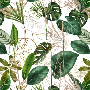 Green and golden tropical leaves