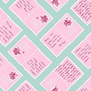 Holiday postcards with floral stamps berry pink and mint green