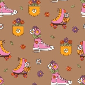 sneakers, roller skates and flowers