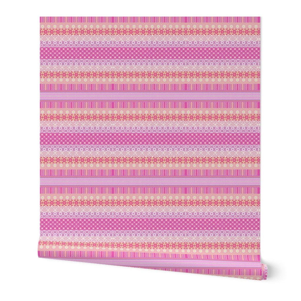 boho stripes horizontal pink  orange lilac 