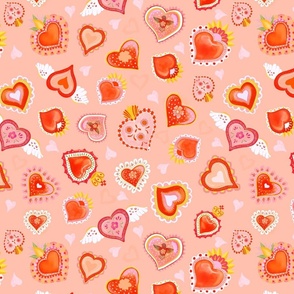 Decorated Hearts Peach Red