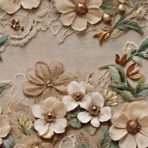 Faux Burlap and Flowers Pattern