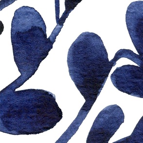 ultra large navy indigo floral leaves pattern