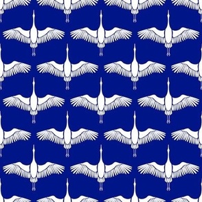 Indigo Blue Antique Japanese Inspired Lucky Flying Cranes Bird Pattern by Sewell Graphic Arts