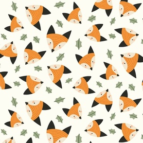 (M) Cute orange fox natural Christmas on ivory