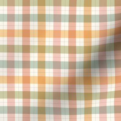 Tiny scale / 1/2 inch pastel rainbow windowpane plaid on cream / Micro mini small Warm soft powder baby pink blue green yellow orange red and light ivory gingham stripes / vichy caro 60s picnic checks square grid lines / 70s mens blender