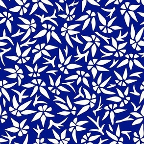 Indigo Blue and White Antique Japanese Inspired Scattered Flowers Pattern by Sewell Graphic Arts