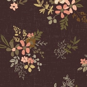 rustic French hand drawn wildflowers, textured (Brown)