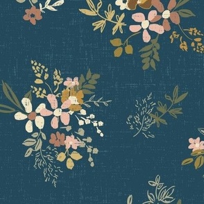 rustic French hand drawn wildflowers, textured (Blue)