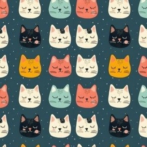 Sleeping Cat Faces & Dots - small 