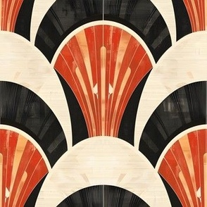 Red, Black & Cream Art Deco Fans - medium 