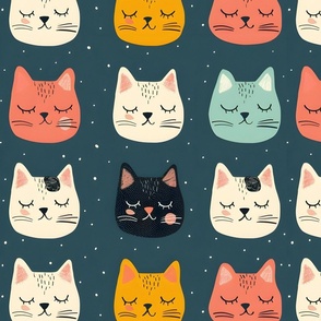 Sleeping Cat Faces & Dots - large 