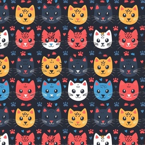 Cute Cat Faces & Paws - large 