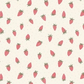  Pink strawberries on cream. Cute baby summer berries.