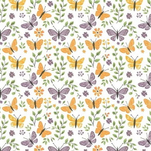 Purple & Orange Butterflies on White - medium