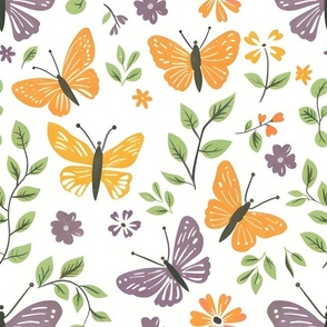 Purple & Orange Butterflies on White - large