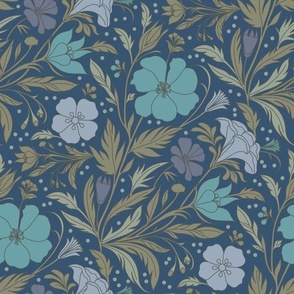 Flowers & Leaves William Morris Style Blue