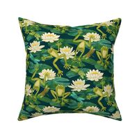 Emerald Green Lucky Leap Frogs and Lush Lily Pads Medium Print