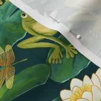Emerald Green Lucky Leap Frogs and Lush Lily Pads Medium Print