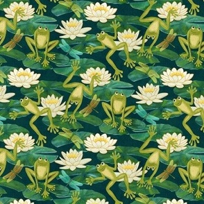 Emerald Green Lucky Leap Frogs and Lush Lily Pads Small Print