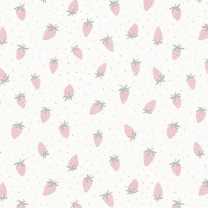 Summer girl ditsy. Pink strawberries on cream berries.