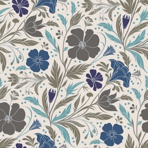 Flowers & Leaves William Morris Style Marron