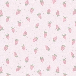 Baby girl cute strawberries. Pink on cream summer berries. 