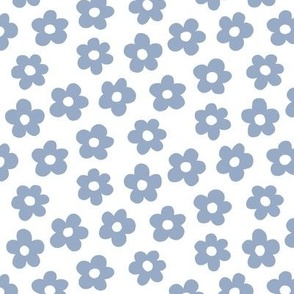 FS Retro Daisy Flowers Blue Gray on White