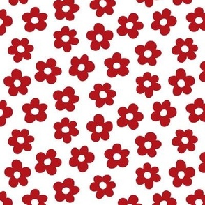 FS Retro Daisy Flowers Cherry Red on White