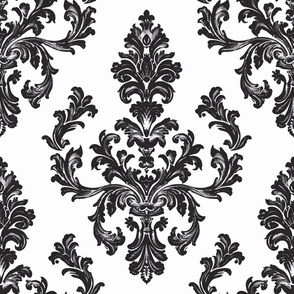 Black and White Distressed Damask