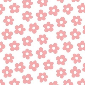 FS Retro Daisy Flowers Salmon Pink on White