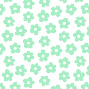 FS Retro Daisy Flowers Seafoam Green on White