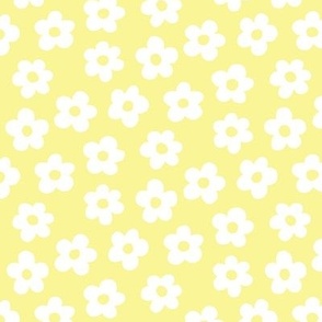 FS White Retro Daisy Flowers on Creamy Yellow